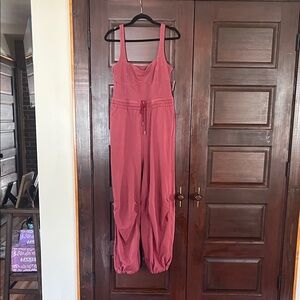 Free People Rose-Mauve Sleeveless Drawstring Jumpsuit